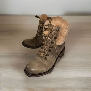 Aetrex Brooklyn Leather Boots Green Khaki Faux‎ Fur CB114 EU 39 Women’s 8.5